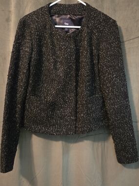 GAP Women's Black Textured Tweed Collarless Jacket